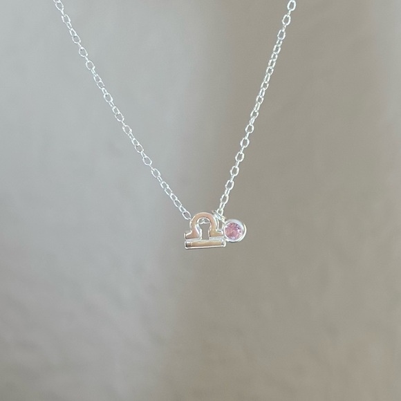 Sterling Silver Pink Quartz Libra Necklace - Picture 7 of 13